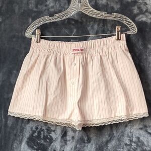 White Fox Boutique Blush Striped Lace Trim Pajama Shorts